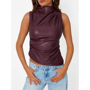 2025 Custom Asymmetrical Mock Neck Corset Club Outfit <b>Women's</b> <b>Sexy</b> Leather Tank <b>Tops</b> Short Fall Outfits Queen Size Going <b>Tops</b> - Product Image 5