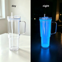 Gobelets PS de 40 oz avec trou pré-percé pour personnalisation, tasses à double paroi en acrylique, bouteille, mug avec poignée, gobelet réutilisable qui brille dans le noir