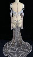 Ocstrade Dance Performance Wear Voir à travers des robes de soirée occidentales blanches métalliques Robe à pampilles à franges en strass et paillettes scintillantes
