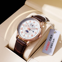 Nouvelle Montre Homme de Luxe à Quartz Étanche Entièrement Automatique avec Calendrier Lumineux Bracelet en Cuir de 20 mm Vente en Gros