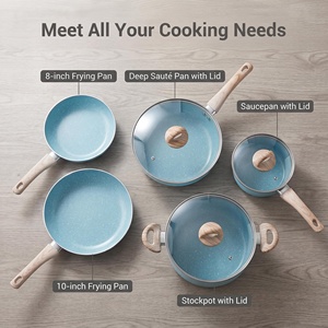 Ensemble de casseroles en aluminium avec revêtement en marbre antiadhésif, 8 pièces, LFGB, compatible avec la cuisson à induction, Conjunto De Panela Para Cozinhar - Product Image 1