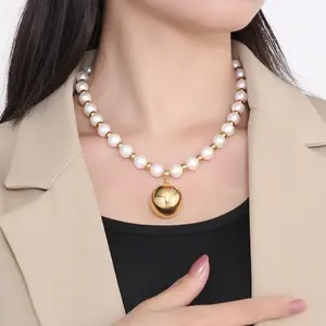 Titan Stahl hohl große runde Kugel Perlen Perle elastische Halskette