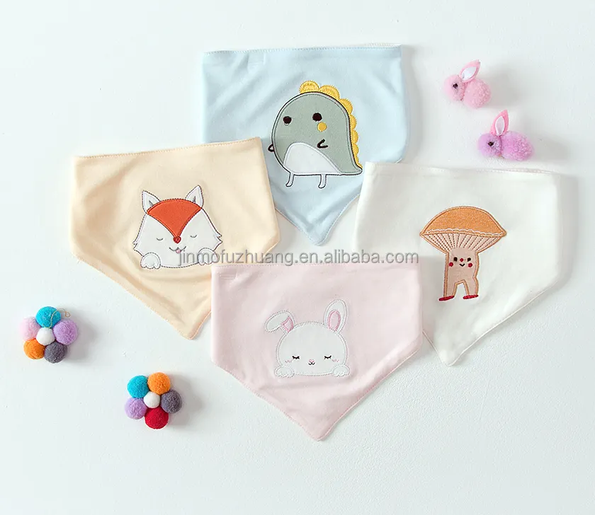 In stock Embroidery pure cotton baby bib adjustable absorbent baby bibs newborn baby drooling bibs