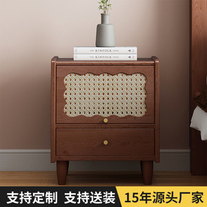Mesita de Noche Minimalista de Madera Maciza y Ratán, Estilo Escandinavo, con Almacenamiento, Muebles para Dormitorio - Product Image 5