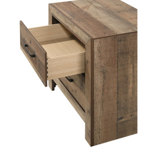 Rustic Plank Style Two <b>Drawer</b> Nightstand Wooden Bedroom Furniture Natural Finish <b>Storage</b> <b>Drawers</b> - Product Image 3