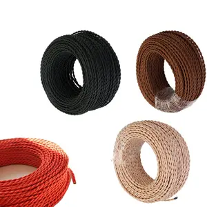 2*0.75mm Antique Brown Black Beige Red Colored Twisted Electrical Wire Vintage Fabric Braided Cable Textile Covered Power Cord