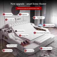 Muebles de Dormitorio Modernos de Lujo, Camas Tapizadas con Masaje Eléctrico, Cama Doble King Size con Estructura de Cuero y Diseño con TV Integrada