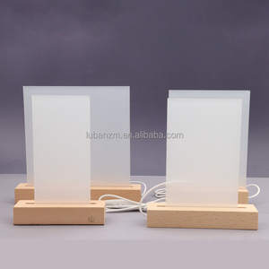 Luz de noche 3D de madera acrílica con base de lámpara de ilusión 3D de cristal rectangular LED modelo de carga táctil para dormitorio - Product Image 6
