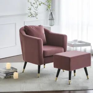 Armchair Single Sofa Chair Living Room Furniture Dirty Pink Comfortable Velvet Armchair With Footstool