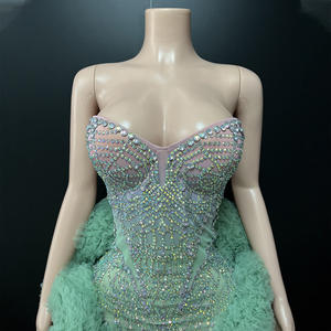 Novance Y5508 Robe Sexy pour Femme Verte Strapless Tenue de Danse Exotique Tenues Scintillantes Strass Tenue de Scène Chanteuses Féminines - Product Image 5