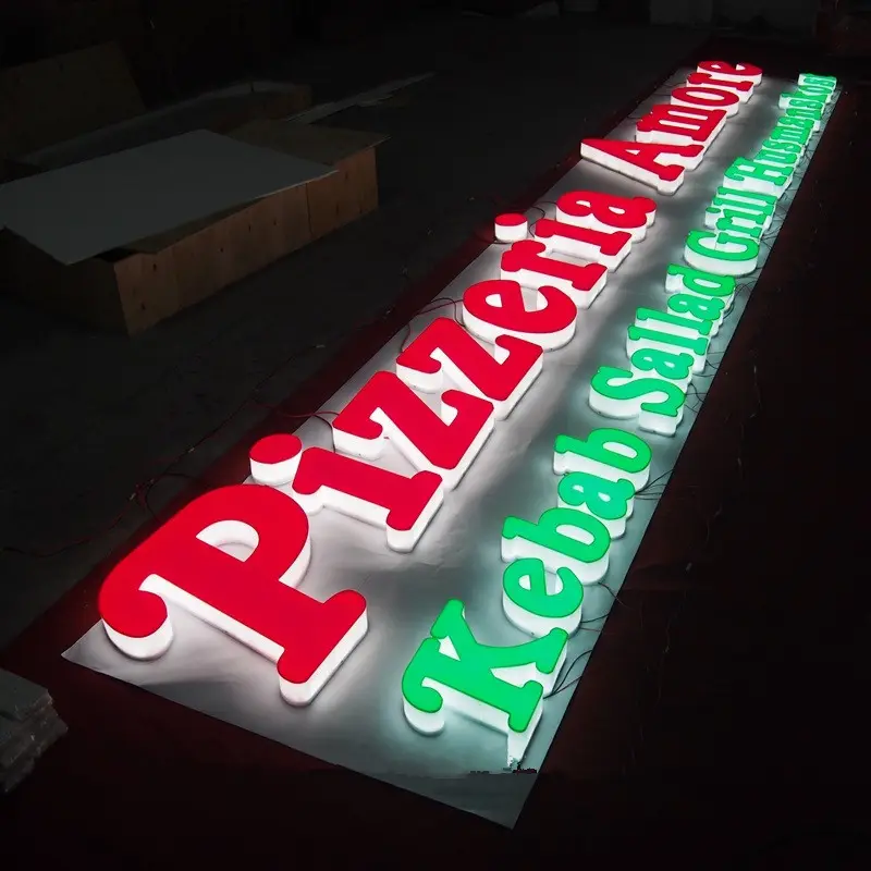 في الهواء الطلق الإلكترونية البيتزا مخزن اسم علامة الشعار مخصصة كتلة 3D مصباح ليد الاكريليك علامات بالحروف