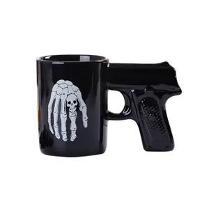 批发新款个性化创意骷髅手枪握把枪造型瓷茶杯3D陶瓷咖啡杯