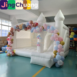 Castillo Inflable Blanco, Trampolín Infantil con Tobogán, Decoración para Fiestas, Arco de Globos, Arreglo para Cumpleaños, Juguete - Product Image 2