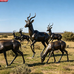 Sculpture YOUFINE en bronze noir coulé, groupe d'antilopes en pleine course, statues de <span class=keywords><strong>gazelles</strong></span> sautant grandeur nature pour place publique extérieure - Product Image 4