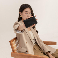 Portefeuille unisexe vintage en cuir PU imperméable à motif litchi avec fermeture éclair, design compressible, pochette portable pour cartes, clés et monnaie