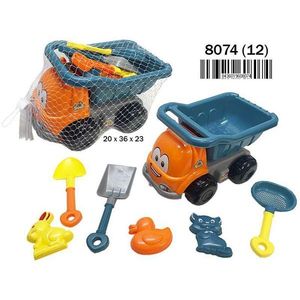 Set di giocattoli da spiaggia Red Truck 6 pezzi con pala, rastrello e stampo per bambini per giocare con la sabbia - Product Image 1