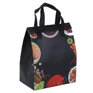 Take-out tirar folha de alumínio stand vertical não tecido tote cooler carry bag bonito impressão térmica refrigerador almoço saco para crianças