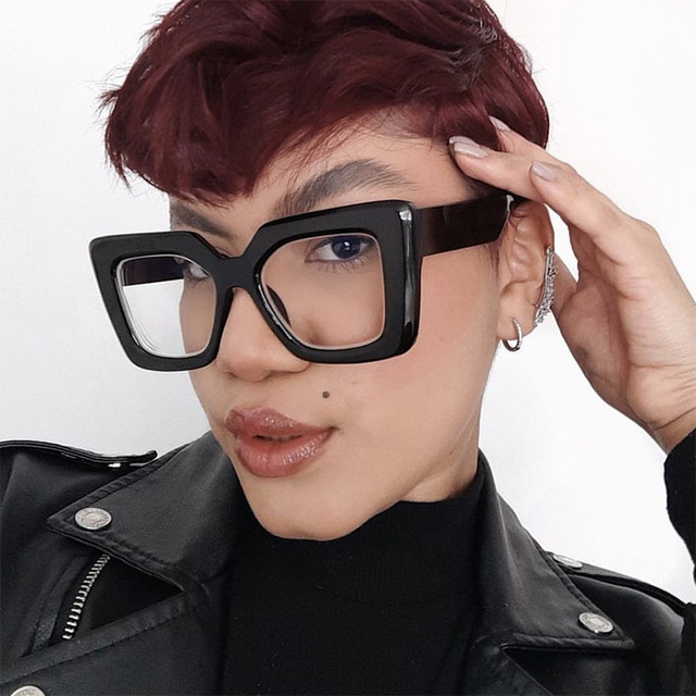 European & American Fashion Vintage White Square Frame Photochromic Glasses with Geometric Pattern Full Rim PC Lens Unisex