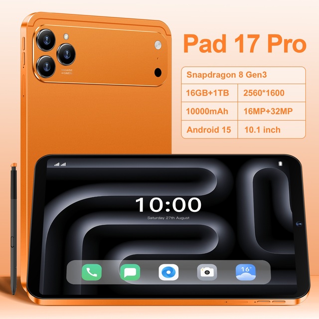 1 Year Warranty Pad 17 Pro Android Tablet 10.1" HD Screen Snapdragon 8 Gen3 16GB+1TB 10000mAh 16MP+32MP Camera 5G Wi-Fi/GSM Game