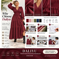 Robe longue femme style bohème chic à col en V, manches évasées, taille smockée et volants étagés - Couleur de tissu personnalisable, marque privée, vente en gros