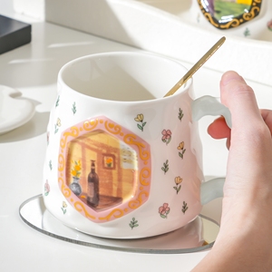 แก้วกาแฟลายเพ้นท์มือสไตล์วินเทจ ขนาด 390 มล. 13 ออนซ์ แก้วน้ำชา นม กาแฟ แก้วน่ารักไม่ซ้ำใครสำหรับสาวๆ - Product Image 5