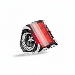 Moon Star Design Oval Shape Garnet Gemstone <b>Men</b> <b>Rings</b> Authentic <b>Men</b> <b>Ring</b> Wholesale Handmade 925 Sterling <b>Silver</b> - Product Image 2