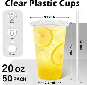 Wholesale Biodegradable Clear PET <b>Plastic</b> <b>Cups</b> with Lids Disposable for Cold <b>Drinks</b> Milkshake Iced Coffee Party - Product Image 2
