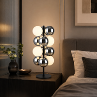 Lampe de table élégante à sphères mixtes G9, verre givré blanc chromé, base noire, lumière de chevet, style moderne pour salon et maison