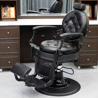 Fauteuil de Barbier Moderne pour Hommes avec Siège en Cuir et Pompe Hydraulique, Chaise de Coiffure Premium Inclinable et Réglable en Hauteur