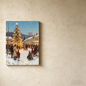 Tableau mural LED de Noël, scène de patinage <span class=keywords><strong>sur</strong></span> glace hivernale avec lumières chaleureuses, décoration de vacances style ferme vintage - Product Image 3