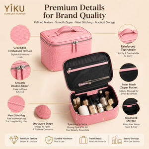 Yiku Trousse de Toilette en Cuir Véritable Motif Croco Style Vintage de Luxe pour Femme, Organisateur de Voyage Portable pour Cosmétiques et Maquillage - Product Image 4