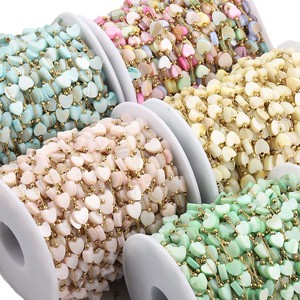 Chaîne de perles en forme de cœur au mètre, en acier inoxydable plaqué or PVD 18 carats, avec stations en nacre, pour la fabrication de bijoux DIY - Product Image 5