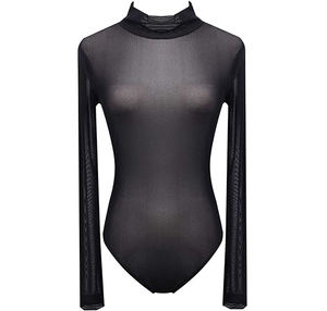 บอดี้สูทแขนยาวรัดรูปตาข่ายสำหรับผู้หญิงบอดี้สูทเซ็กซี่ซีทรูเข้ารูปเสื้อท่อนบน - Product Image 4
