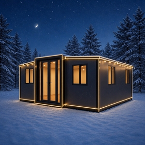 Casa Container Espandibile Moderna con Design Traspirante, Tetto Piatto e Illuminazione LED per Glamping in Resort Invernali Nevosi - Product Image 1