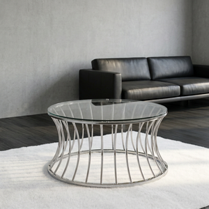 Mesa de centro redonda de metal de alta calidad AK Brass con acabado plateado y tapa de vidrio, mesa de lujo para balcón, sala de estar, cafetería, muebles para el hogar. - Product Image 3