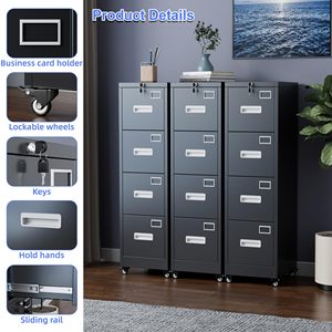 Black FCJ 4-Drawer verticale File Cabinet chiudibili con chiusura a chiave gruppo ruote richiesto per ufficio casa Mobile porta-carte di memoria