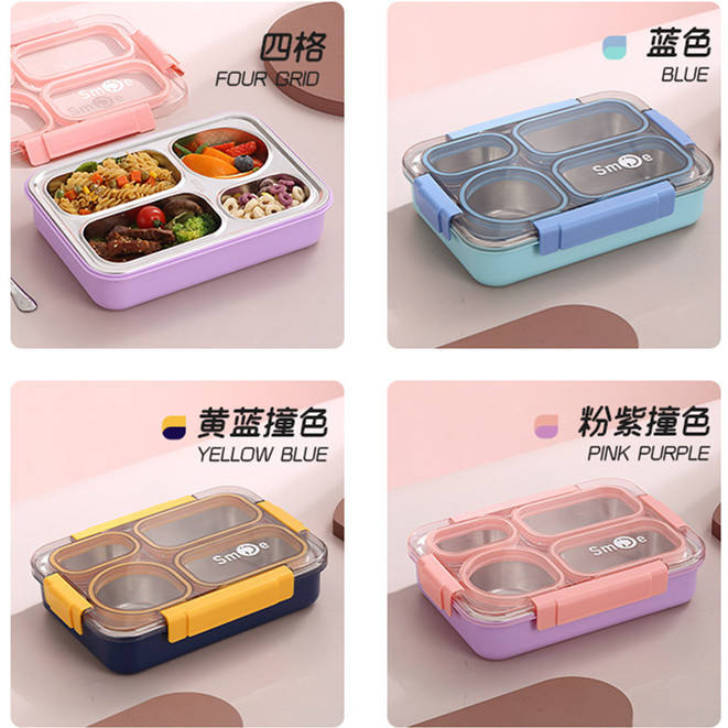 900ML 4 compartments + stainless steel spoons and chopsticks