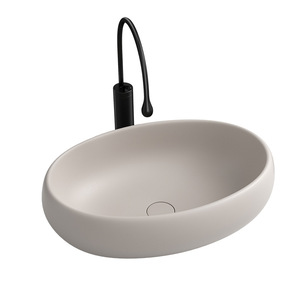 Lavabo ovalado de cerámica para encimera, sin orificios, fácil de limpiar, para baño - Product Image 1