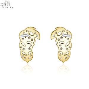 Nouveauté, bijoux fins tendance, design vintage en forme de feuille, véritable or jaune massif 18 carats, véritable diamant naturel, boucles d'oreilles à clous pour femme - Product Image 3