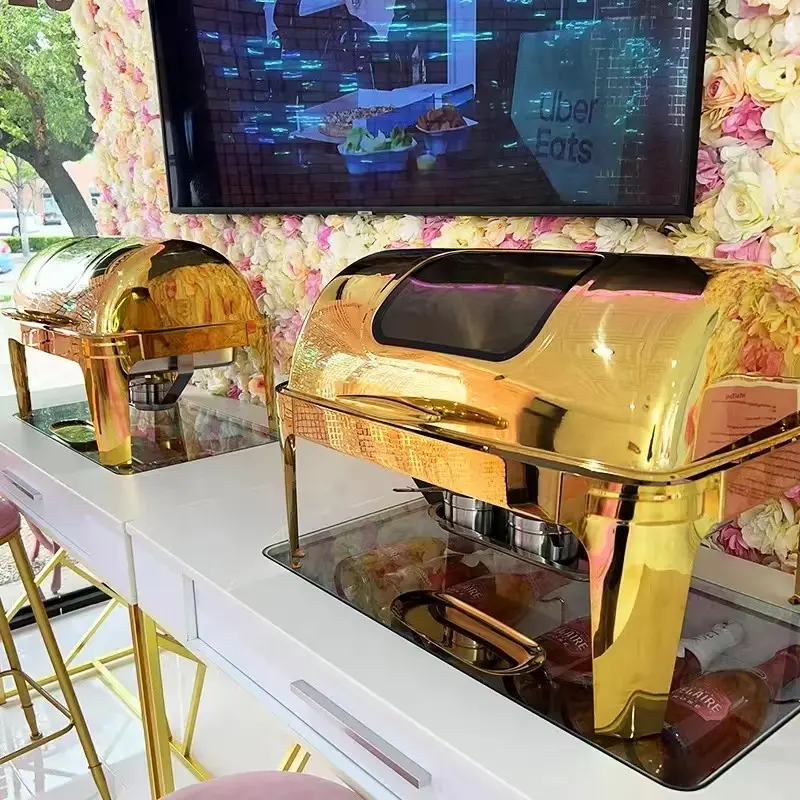 เครื่องอุ่นอาหารจานร้อนทำจากสเตนเลสสตีลสีทอง9L สำหรับร้านอาหารโรงแรม
