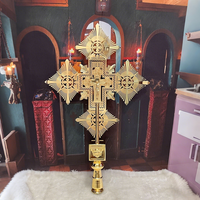 Croix processionnelle orthodoxe éthiopienne HT, grande croix dorée pour les rituels religieux de l'église, cérémonie religieuse, cadeau religieux, décoration de culte