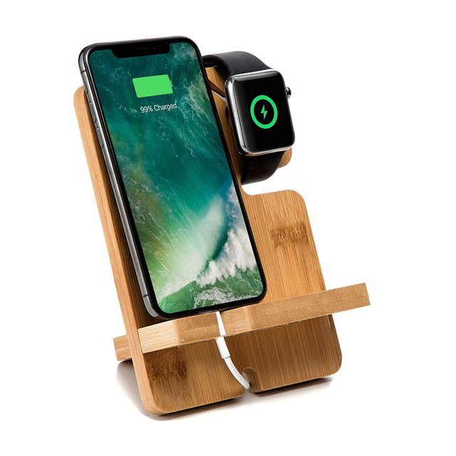 Bamboo Mobile Phone Charger Dock Stand Multi Device Charging Station Organizer Holder for Smartphone,Watch