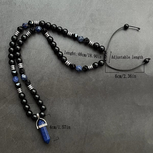 Nuova moda da uomo stile etnico lapislazzuli collana pendente in pietra di onice nero pietra preziosa di Mala preghiera del rosario regalo per islamico - Product Image 6