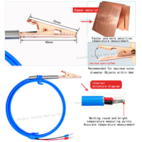 Thermocouple à pince crocodile de type K, capteur de température à pince de type K, sonde de température avec corps en cuivre