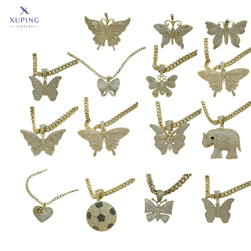 Xuping liontin gajah kupu-kupu berlian penuh, perhiasan modis liontin warna emas 18k banyak gaya
