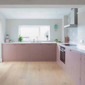 Economy Custom Free Coating Full PVC MDF Lacquer <b>Pink</b> Modular Kitchen Cabinets Marble/Laminate Options Faucet <b>Drawer</b> Basket - Product Image 3