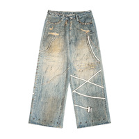 Haute qualité Vintage Streetwear nouveau Design jambe droite mode jean en détresse lavage coupe ample bouton décoration 3D lavable