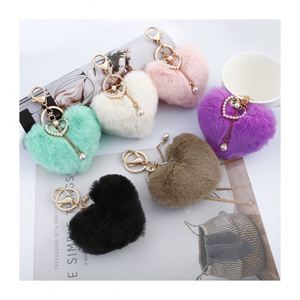 Fashion Fluffy Furry <b>Plush</b> Ball Hearted Shaped Bag Pendants Keychain Pompom Peach Heart Cute Keyrings Accessories - Product Image 1