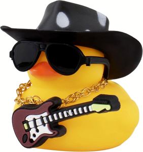 Vente Flash : Décorations de tableau de bord de voiture en forme de canard en caoutchouc avec guitare, pour canards cow-boy stylés avec chapeau, collier et lunettes de soleil - Product Image 1
