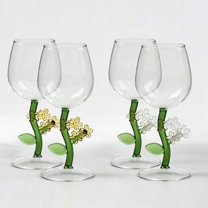 Verre à vin de luxe en forme de tige florale, soufflé à la main, avec branche de fleur 3D, gobelet transparent pour vin rouge de Bordeaux, élégante flûte à <span class=keywords><strong>champagne</strong></span> - Product Image 1
